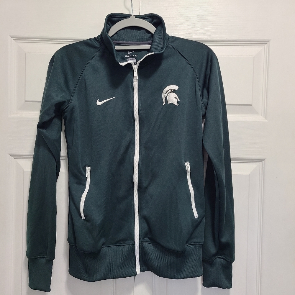 Nike Dri Fit Green Varsity Full Zip Sweatshirt Jacket‎ Spartan Logo sz M